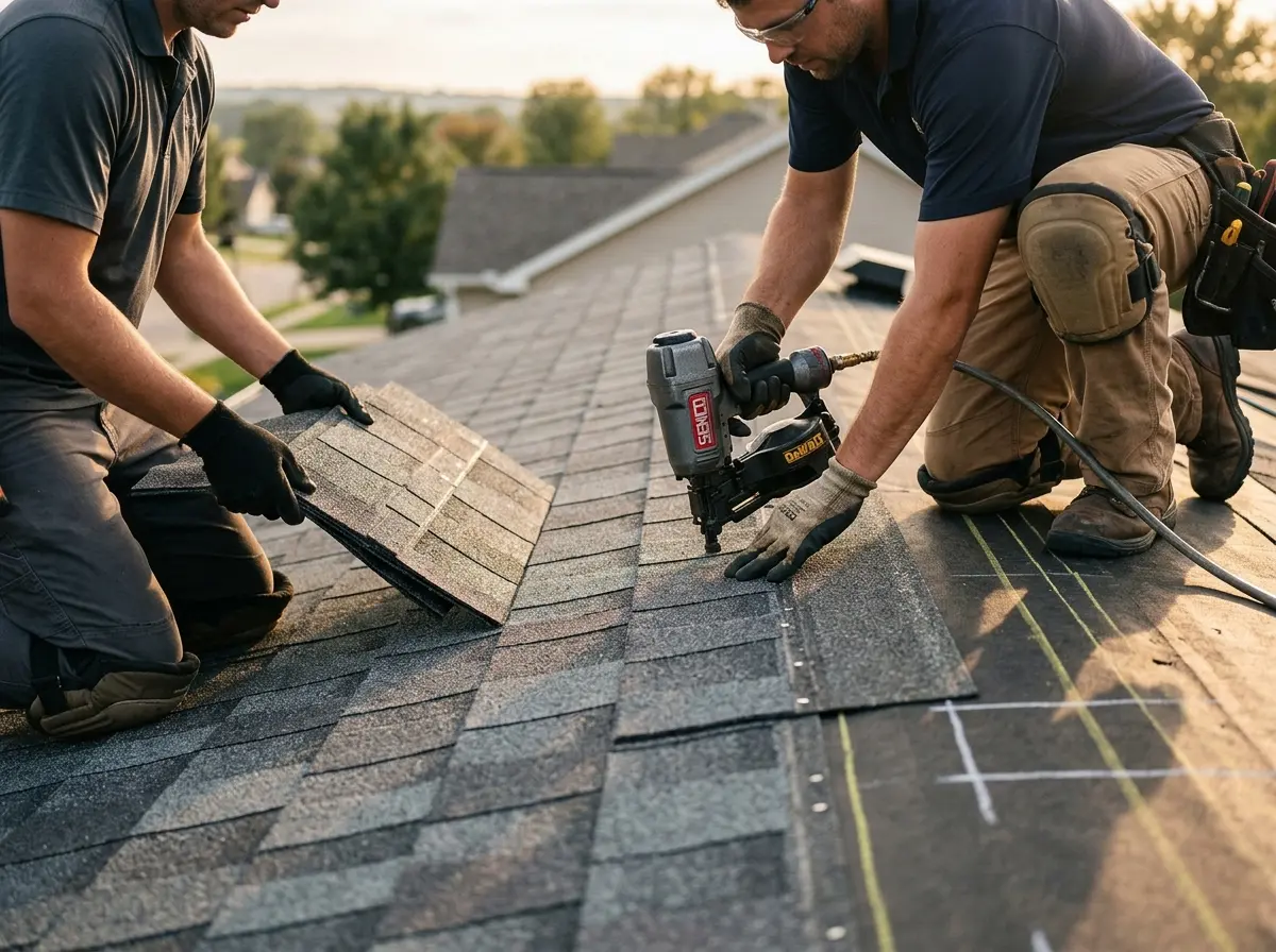 Professional roofer working on a residential roof in Bayshore Gardens